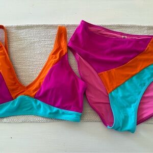 💖3 for $25 bundle💖 Colorblock Pink Orange Turquoise Bikini Set